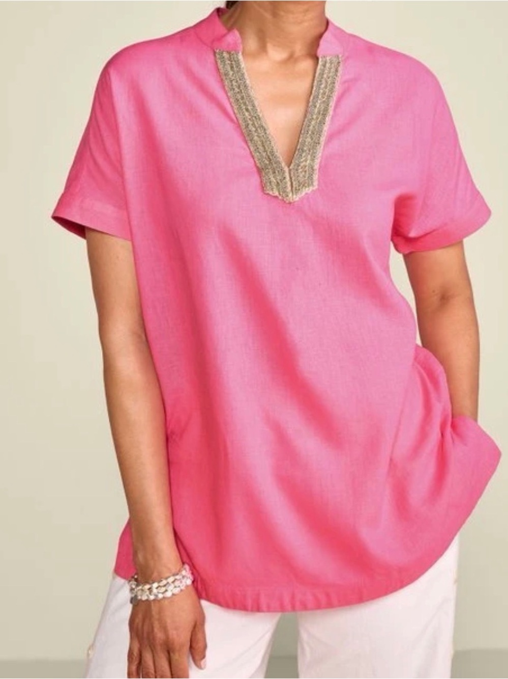 Soft Surroundings Annalise Tunic Top 
Linen Blend Size L 14/16 NEW Azalea Pink